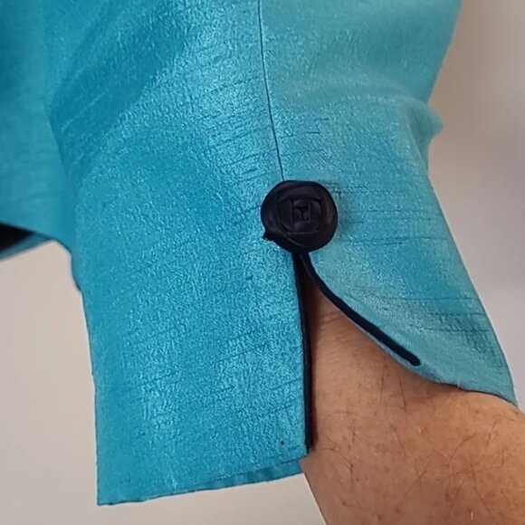 Jacques Vert Turquoise Blazer Blue Plus Size 18 Black Roses - Picture 5 of 9